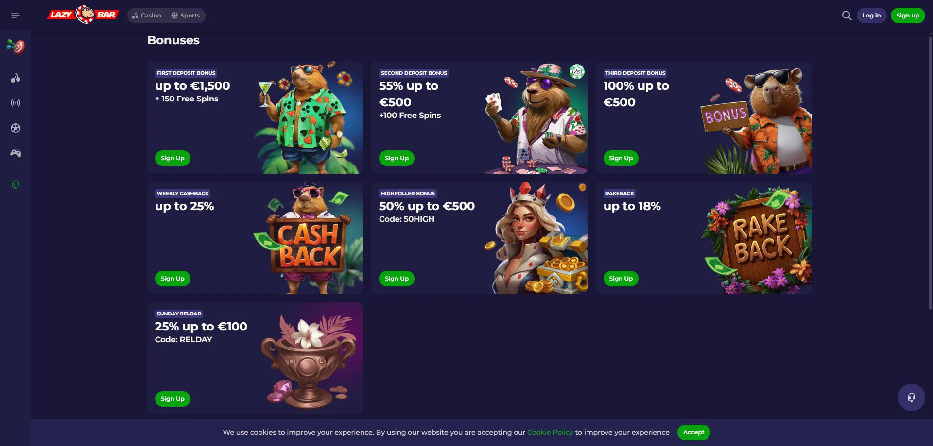 Lazybar Casino bonus di benvenuto fino a &euro;450 pi&ugrave; 250 giri gratuiti